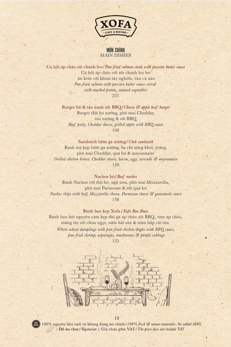 Main Dishes at Xofa Cafe